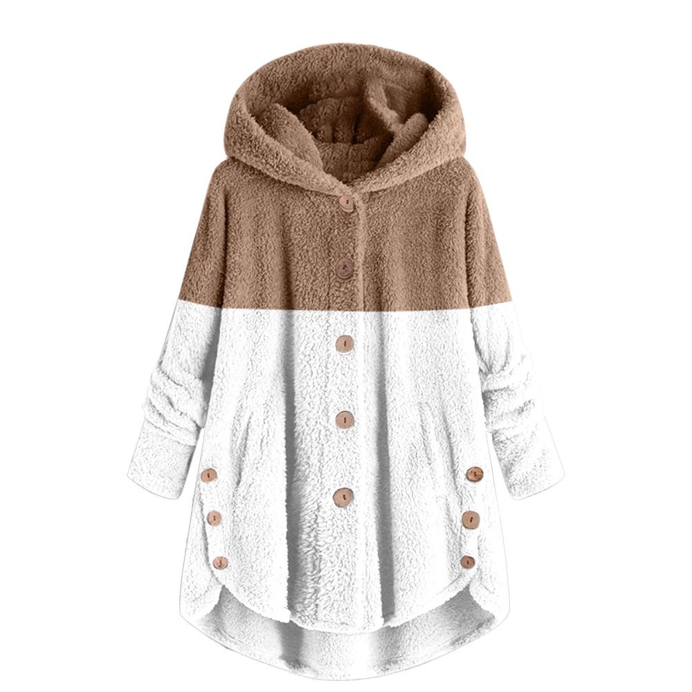 Lolvmvchi When Is Sherpa Hoodie Women Early Deals Winter Jackets For Women Split Fashion Casual Long Sleeve Plush Coat (Khaki, Xxxxxl)