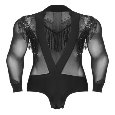 FEESHOW Men's Latin Dance Shirt Modern Dance Shirt Clubwear Black XX-Large