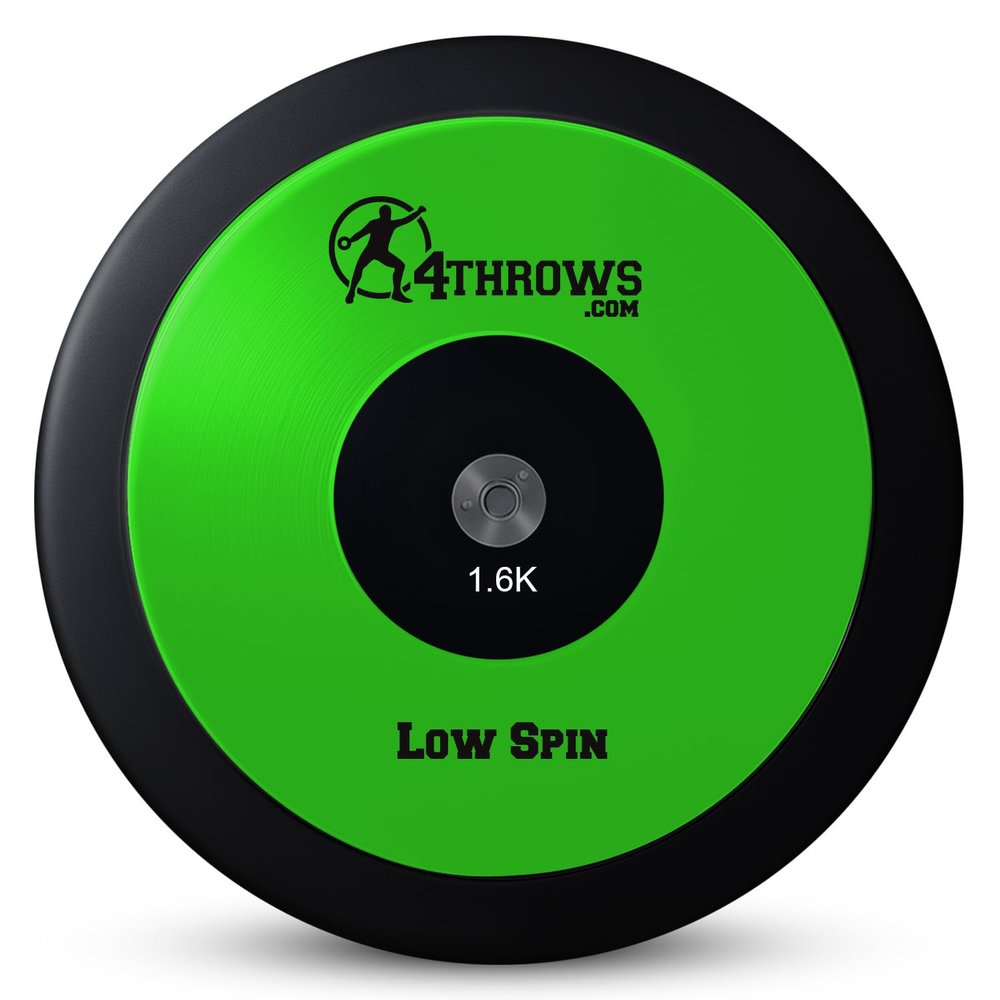 4THROWS Low Spin Competition Discus for Track & Field, High School, College, Men & Women 70% Rim Weight, IAAF World Athletics Certified with Free Carry Bag, Neon Green and Black, 1.6kg