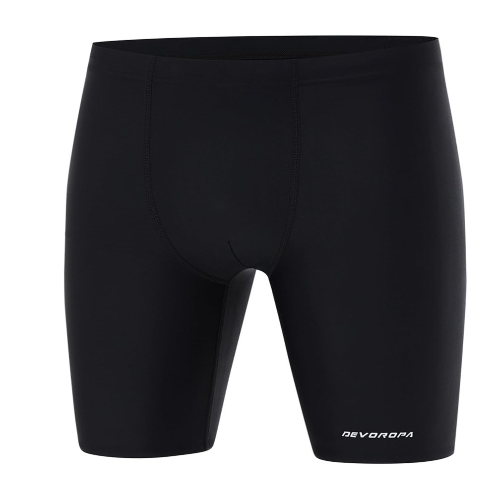 DEVOROPA Boys' Swim Jammers Husky Youth Competitive Swim Team Suit Quick Dry Athletic Swimsuit Swimming Trunks Broad Shorts UPF 50+ Black XS