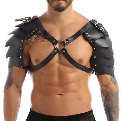 Medieval Knight Shoulder Armor Vintage Viking Pauldrons Halloween Men Faux Leather Shoulder Guard for Cosplay LARP Ren Faire (Metal Ring)
