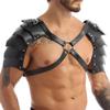 Medieval Knight Shoulder Armor Vintage Viking Pauldrons Halloween Men Faux Leather Shoulder Guard for Cosplay LARP Ren Faire (Metal Ring) view 2