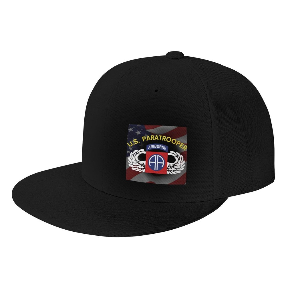82nd Airborne Division US Paratrooper Veteran Hats Adjustable Fashion Flat Bill Baseball Cap Trucker Caps for Outdoor Adult Black