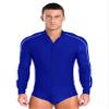 FEESHOW Men Sparkly Rhinestones Latin Dance Shirt Ballroom Dance Shirt Stand Collar Button Down Leotard Blue Small view 1