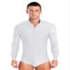 FEESHOW Men Sparkly Rhinestones Latin Dance Shirt Ballroom Dance Shirt Stand Collar Button Down Leotard White Medium view 1