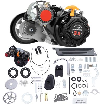 BJTDLLX 100cc Bicycle Engine Kit, 4-Stroke 3.5HP Gas Powered Bicycle Motor Kit, Single Cylinder Air-Cooling Motorized Bike Motor Kit with 2L Fuel Tank (Belt Type)