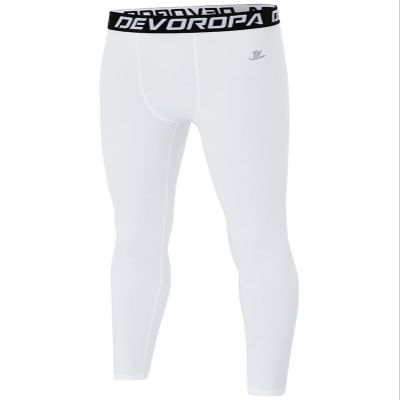 DEVOROPA Boys Leggings Husky Quick Dry Youth Compression Pants Sports Tights Basketball Base Layer White XS
