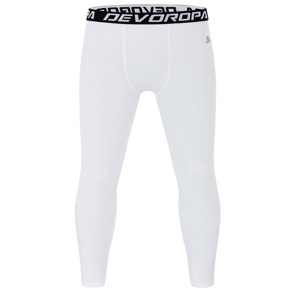 DEVOROPA Boys Leggings Husky Quick Dry Youth Compression Pants Sports Tights Basketball Base Layer White S