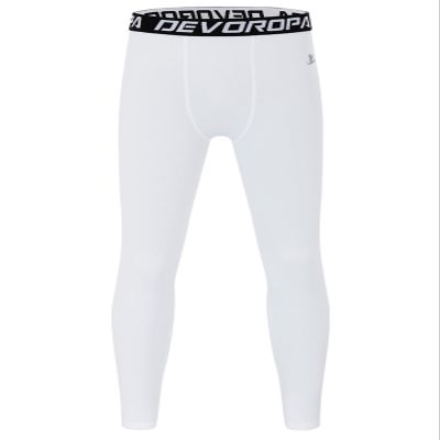 DEVOROPA Boys Leggings Husky Quick Dry Youth Compression Pants Sports Tights Basketball Base Layer White M