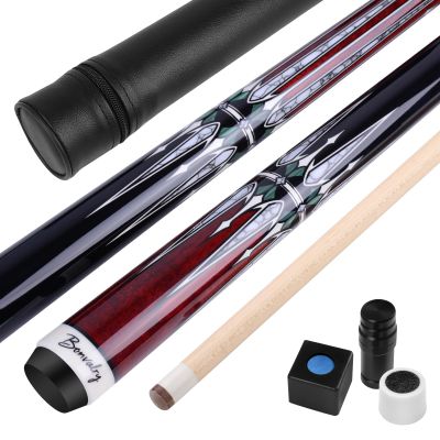 Bonvalry Pool Cue Kit - Stained Maple 58 Inch Pool Stick with Hard Case and Accessories for Billiards Enthusiasts (20oz, Red)