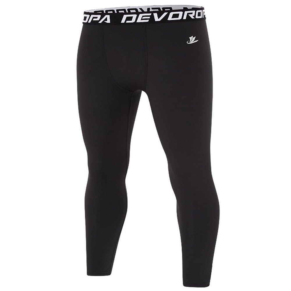 DEVOROPA Boys Leggings Slim Fit Quick Dry Youth Compression Pants Sports Tights Basketball Base Layer Black M
