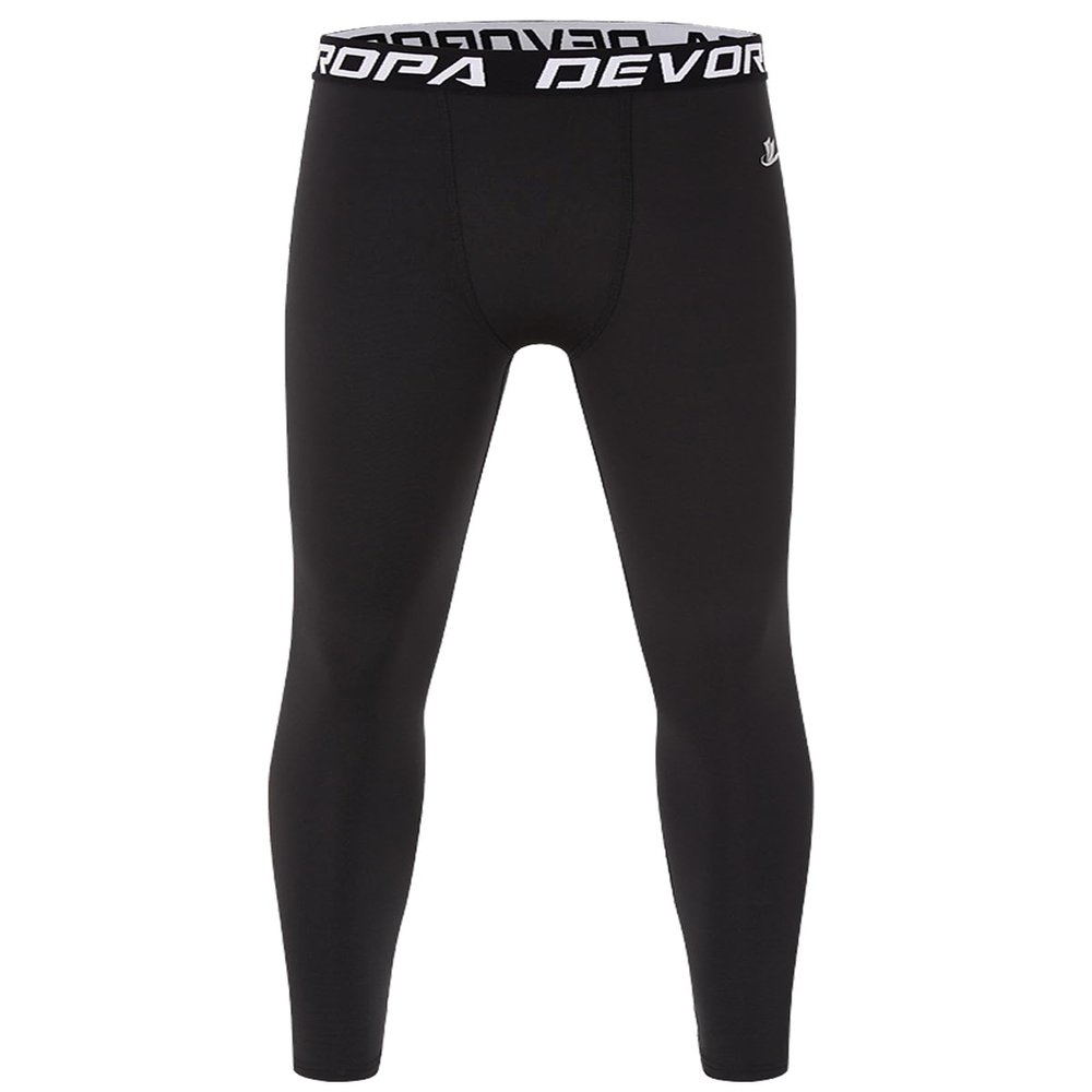 DEVOROPA Boys Leggings Husky Quick Dry Youth Compression Pants Sports Tights Basketball Base Layer Black S