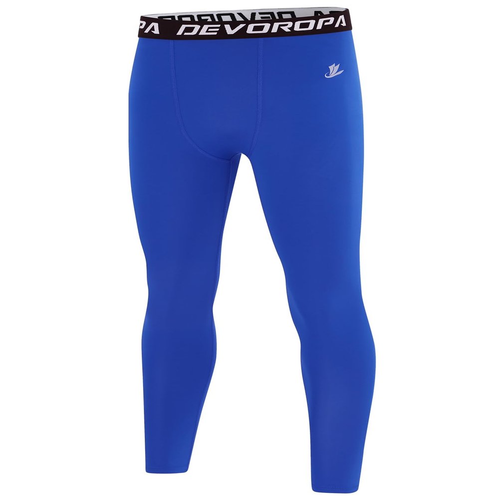 DEVOROPA Boys Leggings Husky Quick Dry Youth Compression Pants Sports Tights Basketball Base Layer Royal Blue M