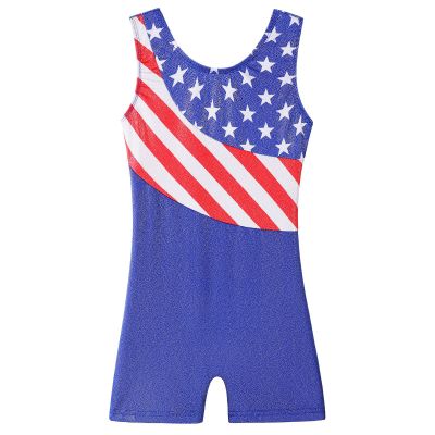 BAOHULU Gymnastics Leotards for Girls Kids Sparkle Tank Biketards with Shorts Dance Outfit B264_RedBlueStars_100