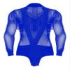 vastwit Men's Shiny Latin Dance Shirt Leotard Sheer Mesh Ballroom Salsa Rumba Figure Skating Romper Bodysuit Blue Medium view 3