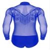 vastwit Men's Shiny Latin Dance Shirt Leotard Sheer Mesh Ballroom Salsa Rumba Figure Skating Romper Bodysuit Blue Medium view 4