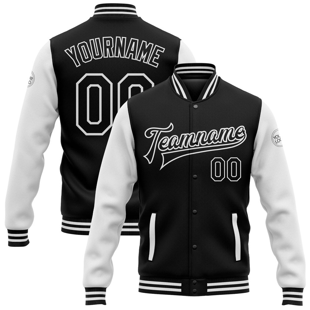 Custom Black and White Varsity Letterman Jackets for Women Men Youth Boys, Personalized Baseball Jersey, Design Your Bomber Coats Stitched Name Number Logo, Made Team Uniform for Family Business Club
