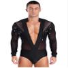 vastwit Men's Shiny Latin Dance Shirt Leotard Sheer Mesh Ballroom Salsa Rumba Figure Skating Romper Bodysuit Black Medium view 1