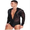 vastwit Men's Shiny Latin Dance Shirt Leotard Sheer Mesh Ballroom Salsa Rumba Figure Skating Romper Bodysuit Black Medium view 2