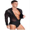 vastwit Men's Shiny Latin Dance Shirt Leotard Sheer Mesh Ballroom Salsa Rumba Figure Skating Romper Bodysuit Black Medium view 3