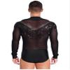 vastwit Men's Shiny Latin Dance Shirt Leotard Sheer Mesh Ballroom Salsa Rumba Figure Skating Romper Bodysuit Black Medium view 4