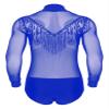Winnrchan Men Latin Dance Shirt Leotard Deep V Neck Sheer Mesh Jumpsuit Salsa Samba Cha Cha Tango Dance Top Blue Medium view 4