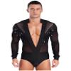 Winnrchan Men Latin Dance Shirt Leotard Deep V Neck Sheer Mesh Jumpsuit Salsa Samba Cha Cha Tango Dance Top Black Small view 1