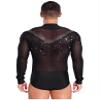 Winnrchan Men Latin Dance Shirt Leotard Deep V Neck Sheer Mesh Jumpsuit Salsa Samba Cha Cha Tango Dance Top Black Small view 4