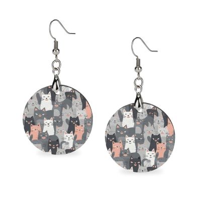 Drop Earrings Geometric Lightweight Dangle Drop Earrings with Cute Funny Grey Cats Pattern Printed Handmade Big Lightweight Geometric Retro Earrings for Women Jewelry Gifts