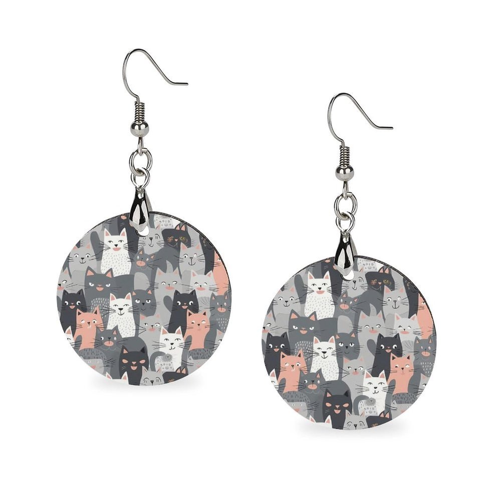Drop Earrings Geometric Lightweight Dangle Drop Earrings with Cute Funny Grey Cats Pattern Printed Handmade Big Lightweight Geometric Retro Earrings for Women Jewelry Gifts