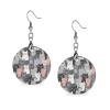 Drop Earrings Geometric Lightweight Dangle Drop Earrings with Cute Funny Grey Cats Pattern Printed Handmade Big Lightweight Geometric Retro Earrings for Women Jewelry Gifts view 1