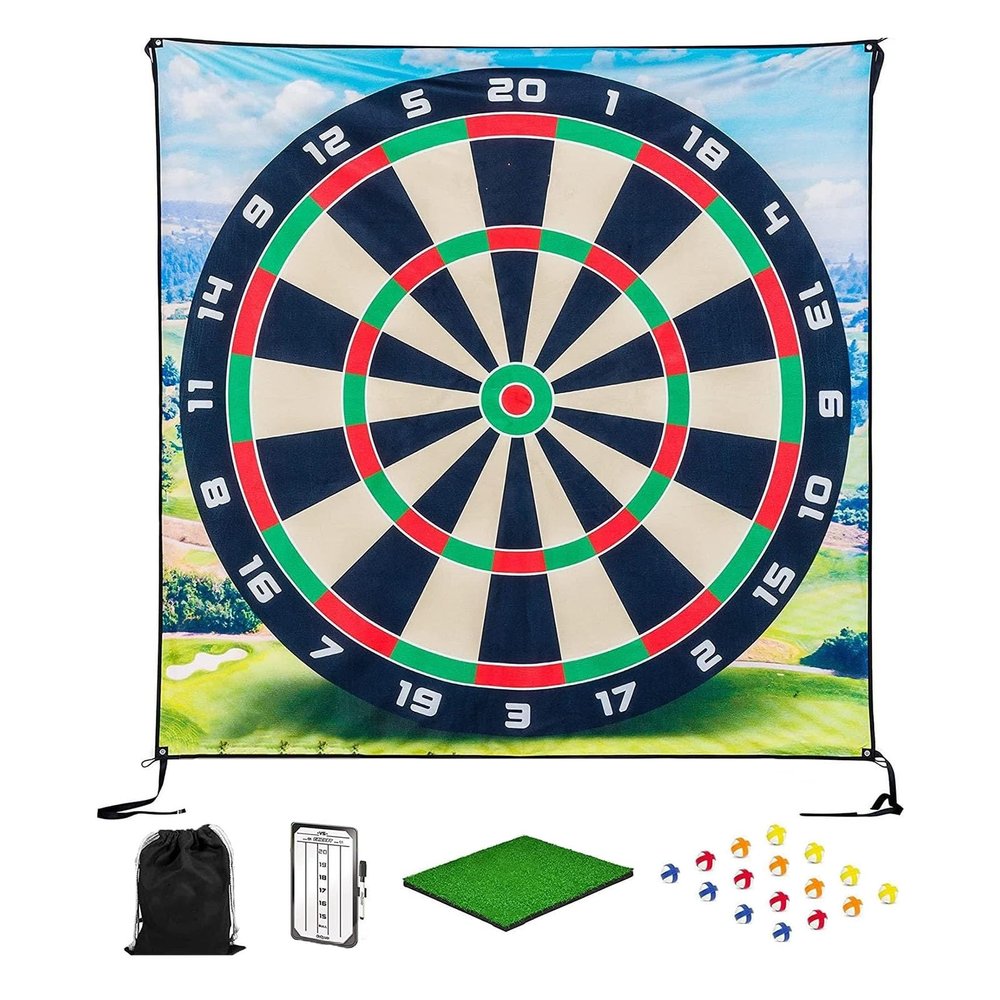 HEVIRGO Golf Chipping Game Mat Set,Golf Chipping Game Set Indoor Outdoor Games Play Equipment Golf Score Dart Game Chip Game Golf Training Aid,Golf Games for Adults Indoors 180cm