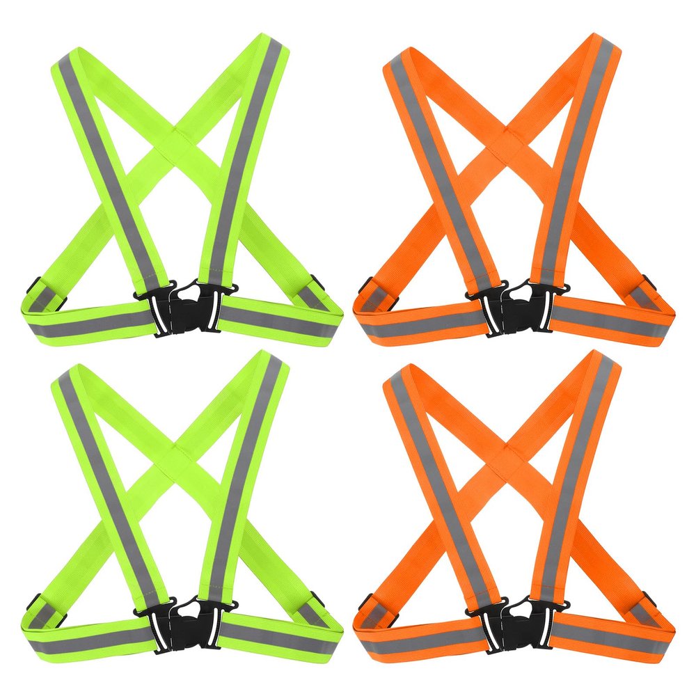 PATIKIL Adjustable Reflective Running Vest Gear, 4 Pack High Visible Reflective Straps Fit All Ages for Night Running Jogging Biking Motorcycle Dog Walking, Green/Red-Orange