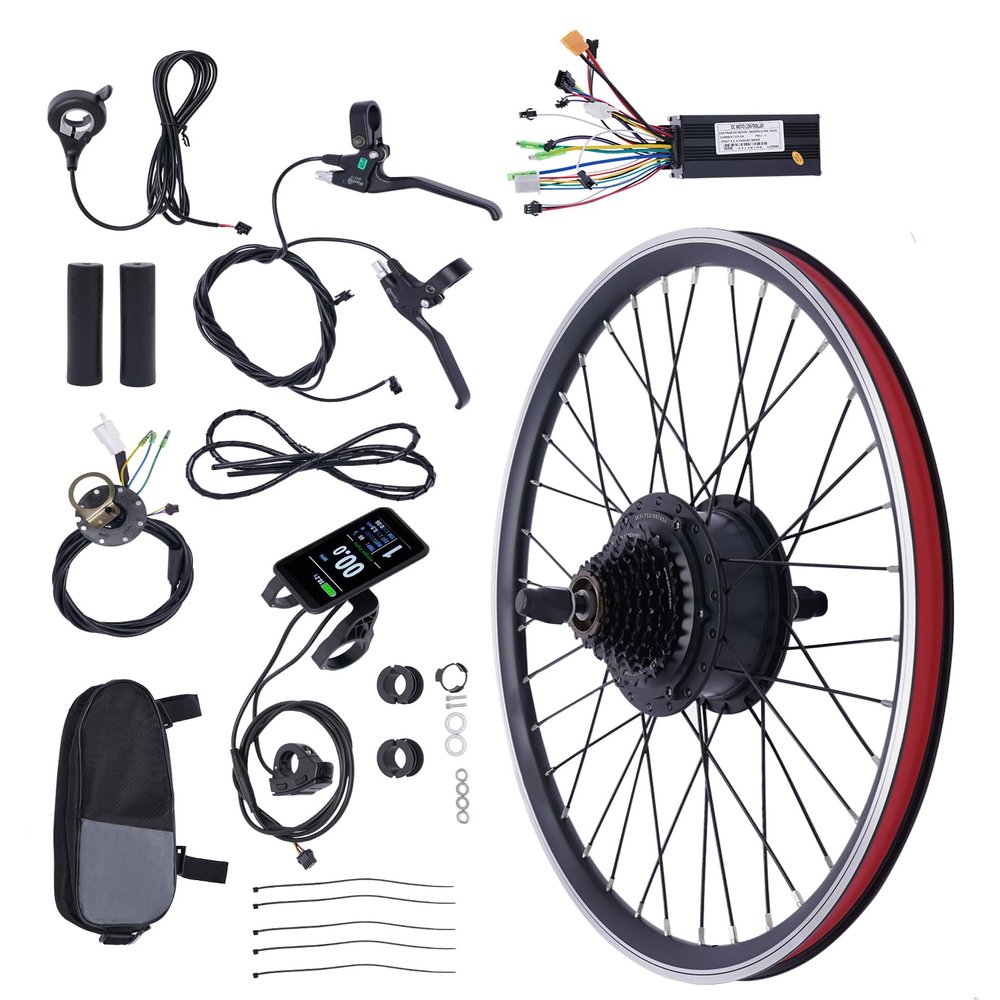 24 Inch Ebike Conversion Kit 36V 500W Rear Wheel E Bike Motor Conversion Hub Electric Bicycle Wheel, 5 Speed Rear Wheel Motor Kit Ebike Cycling Hub Motor with Dual Mode Controller,LCD Display, PAS