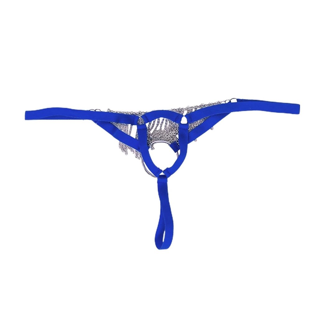 Men'S Sexy Thong Pouch Underwear Seamless Chain Ring G-String Low Rise Butt-Flaunting Stretch Jock-Straps Blue