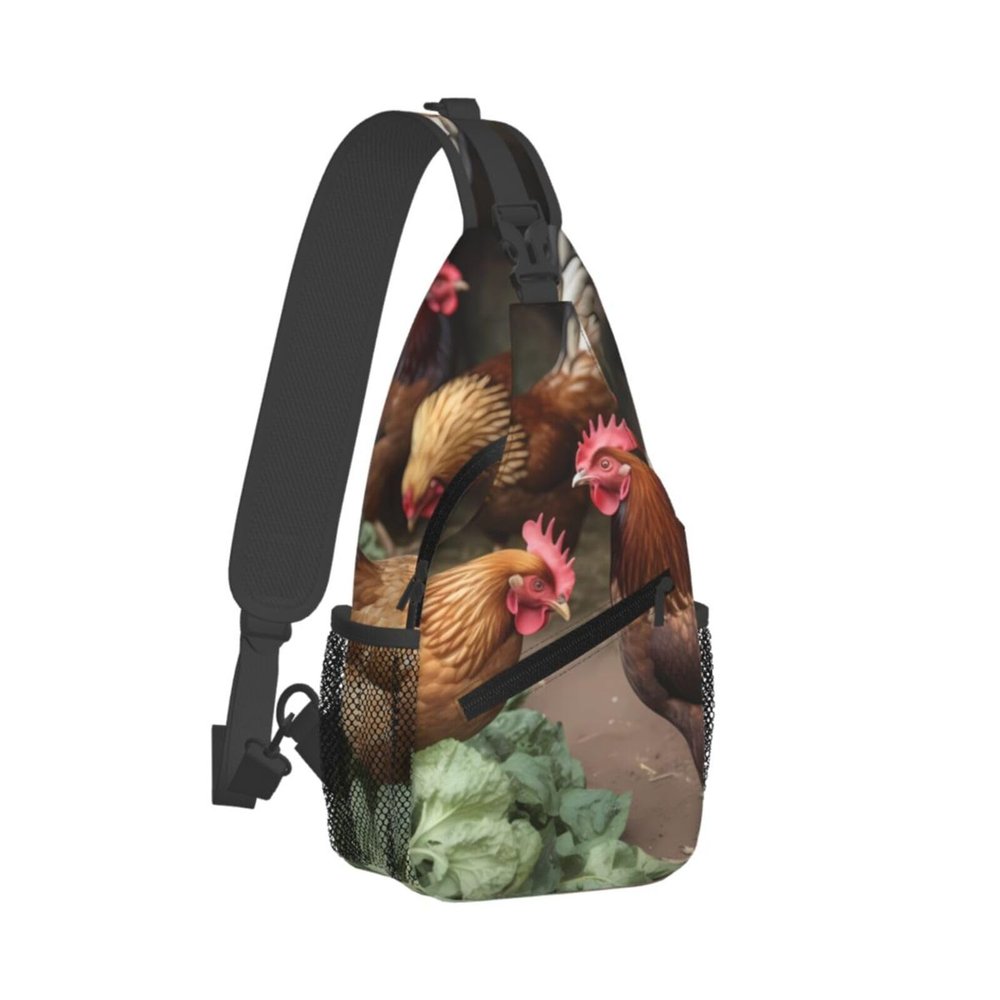 DJUETRUI Sling Bag for Women Men Chest Bag Sling Backpack Farm Chickens Crossbody Bag Fanny Pack Daypack for Travel Hiking