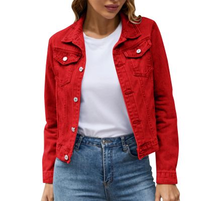 Shopping Long Jackets For Women Winter Coats For Women 2023 Trendy Denim Cotton Jacket With Pockets Denim Jacket Coat (Red, L) Placed Recently By Me