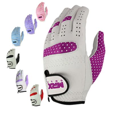 MRX Women Golf Glove Right Handed Golf Gloves Sweat Resistant Soft Cabretta Leather Regular Fit Women Golfer Glove White/Burgundy|XL