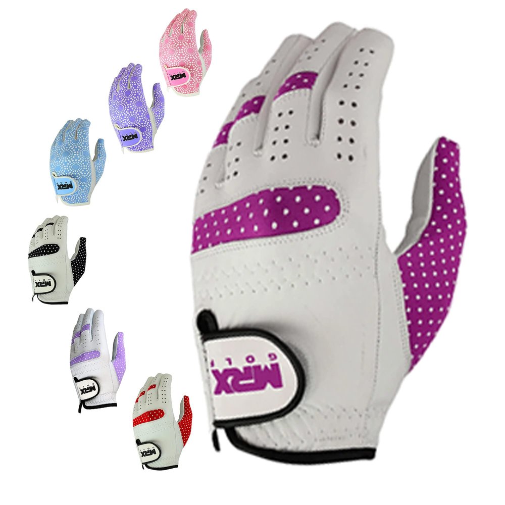 MRX Women Golf Glove Right Handed Golf Gloves Sweat Resistant Soft Cabretta Leather Regular Fit Women Golfer Glove White/Burgundy|XL
