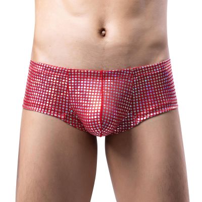 GENEMEN Mens Sequin Underwear Briefs Sexy Panties Nightclub Party Underpants (Red, XL)