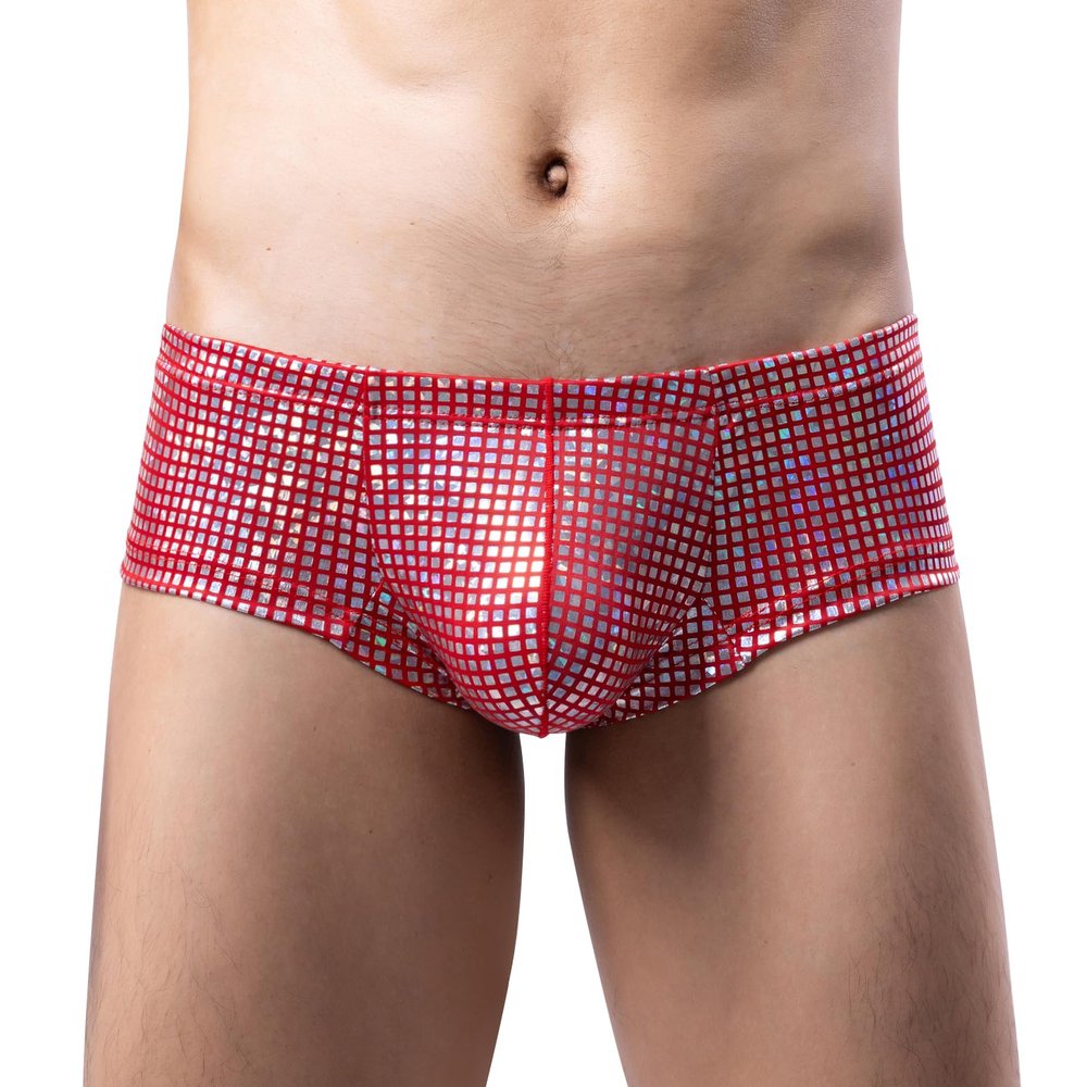 GENEMEN Mens Sequin Underwear Briefs Sexy Panties Nightclub Party Underpants (Red, XL)