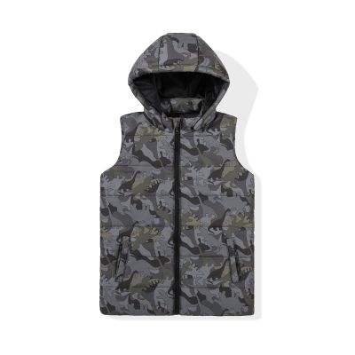SNOW DREAMS Boys Girls Puffer Vest Hooded Quilted Outwear Sleeveless Jacket Lined Zipper Waistcoat Grey Dinosaur Size 14