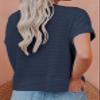 Eytino Womens Plus Size Cardigans V Neck Short Sleeve Front Button Tops Casual Waffle Knit Shirts,2X Navy Blue view 2