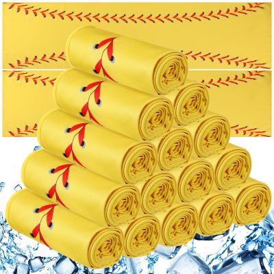 CraftyDream 18 Counts Cooling Towel, Baseball Softball Towel Breathable Chilly Ice Towels, 40"x12" Cooling Towel for Baseball Team Coach Gift Training, Cold Sweat Rag for Sport(Yellow,Softball)