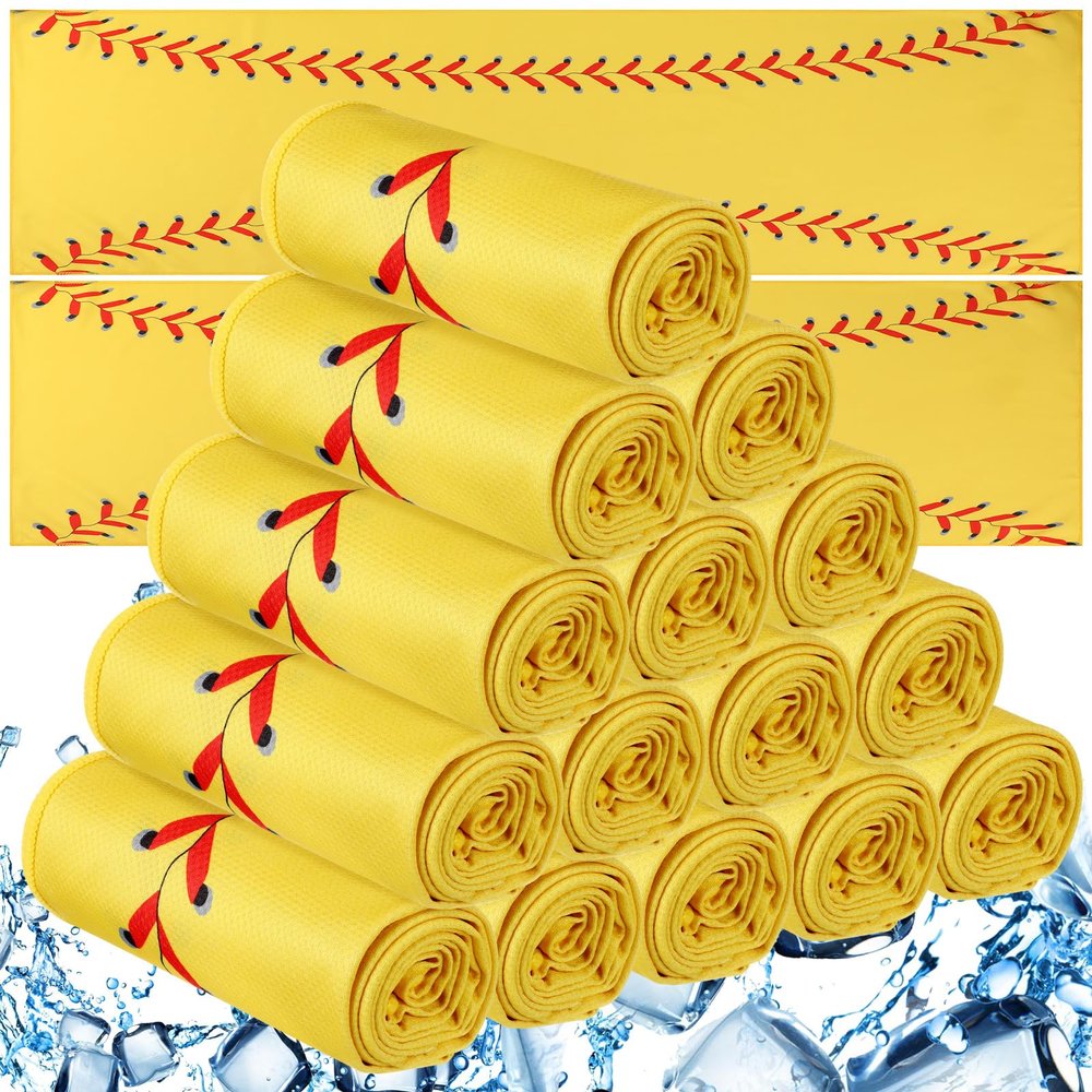 CraftyDream 18 Counts Cooling Towel, Baseball Softball Towel Breathable Chilly Ice Towels, 40"x12" Cooling Towel for Baseball Team Coach Gift Training, Cold Sweat Rag for Sport(Yellow,Softball)