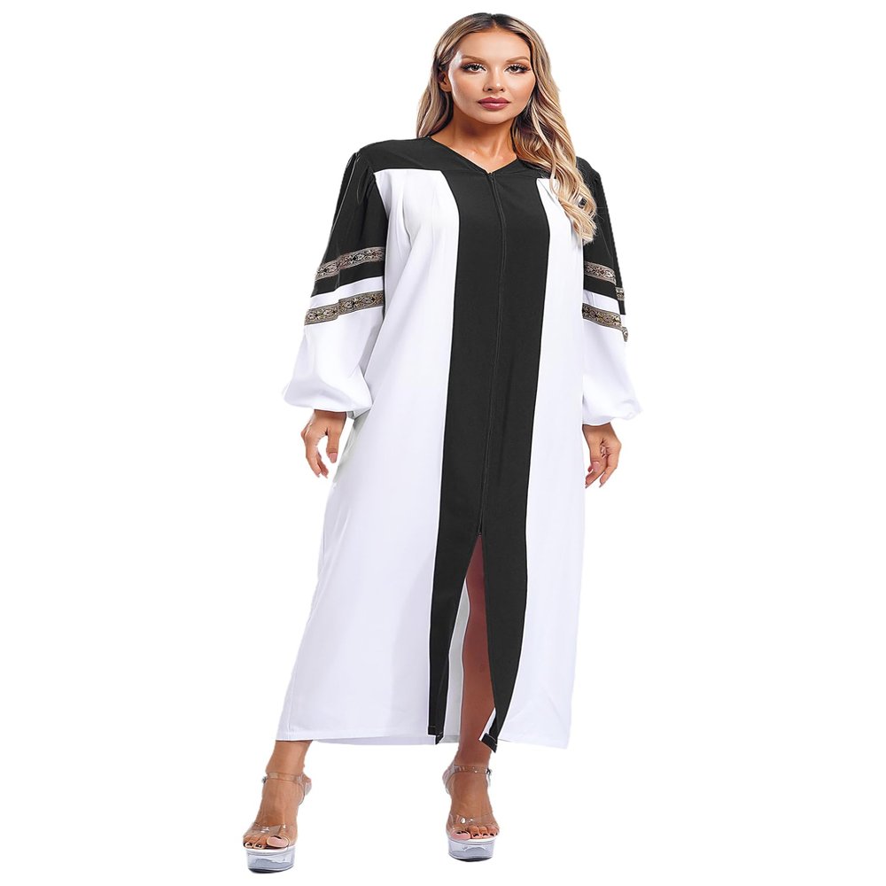 easyforever Women's Choir Robe Halloween Cosplay Theme Party Costume Long Sleeve Color Block Zipper Clergy Gown Black Large
