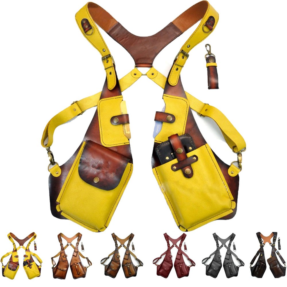 Anti-Theft Harness,Anti Theft Harness Wallet for Men, Underarm Double Shoulder Bag for Men Hidden Anti-Theft Wallets,Adjustable PU Leather Strap Wallet (New Yellow,Thickened)