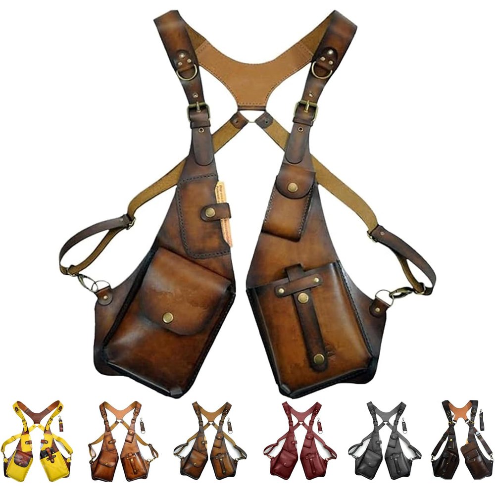 NineFit Basics Unisex Adults Anti-Theft Harness Wallet, Underarm Double Shoulder Bag for Men & Women, Adjustable PU Leather Strap Wallet (Coffee)