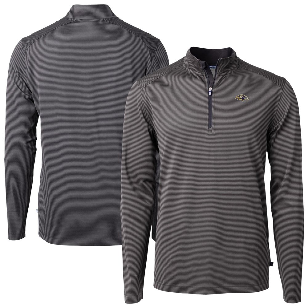 Cutter & Buck Men's Black Baltimore Ravens Virtue Eco Pique Micro Stripe Quarter-Zip Jacket