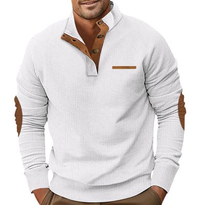 RODYETQQ Sweatshirts for Men Fall Buckle Stand Collar Pullover Quater Button Down Baggy Workout Sweatshirt Long Sleeve Shirts for Men Button Outfits Sweaters(5-White,XX-Large)